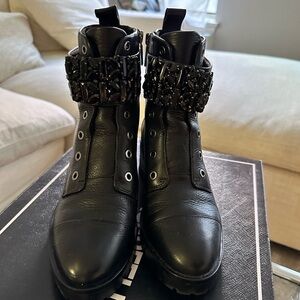Karl Lagerfeld Black Embellished Combat Boots